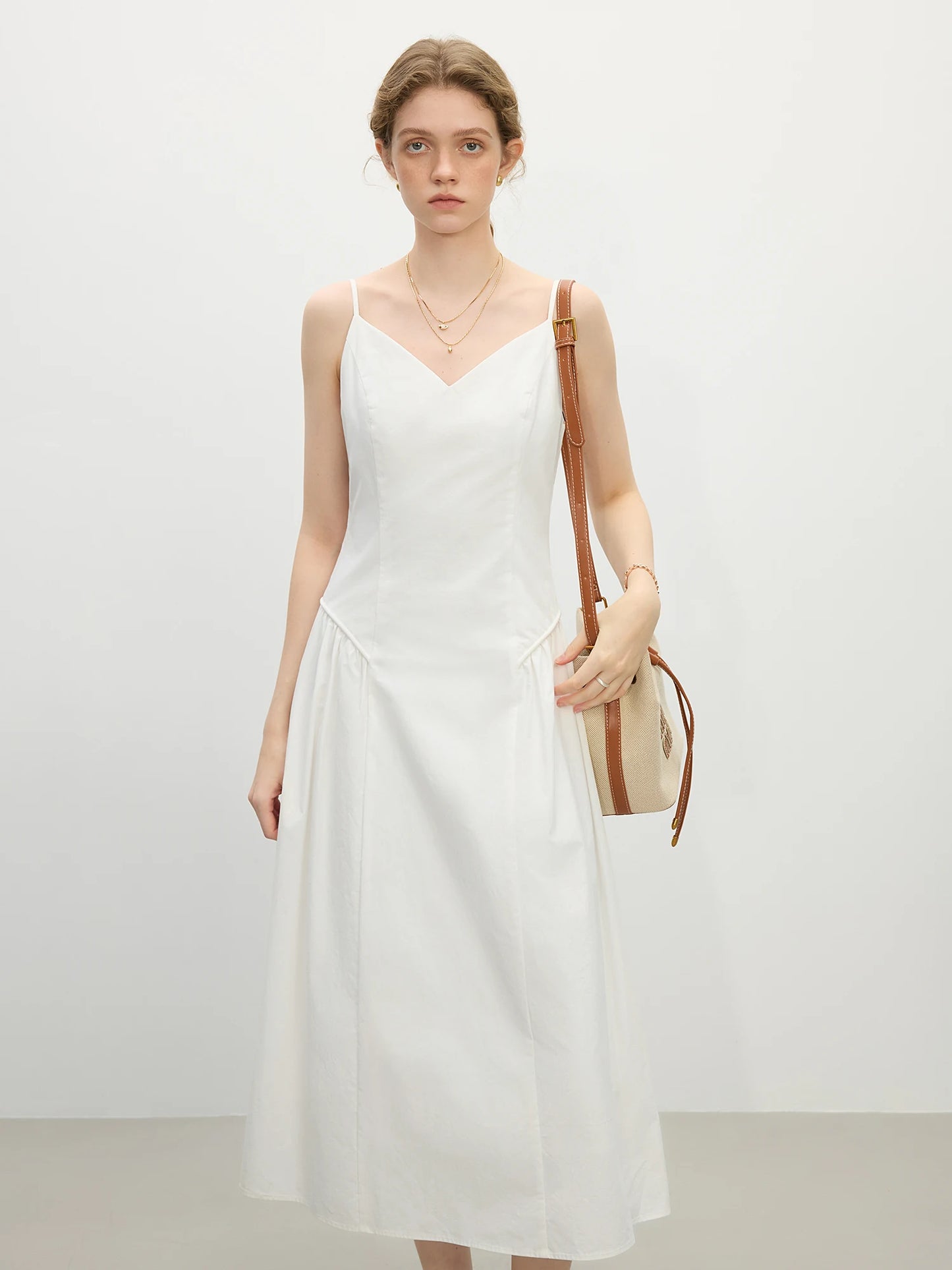 Simple Strap A-Line Side Pleated Dresses