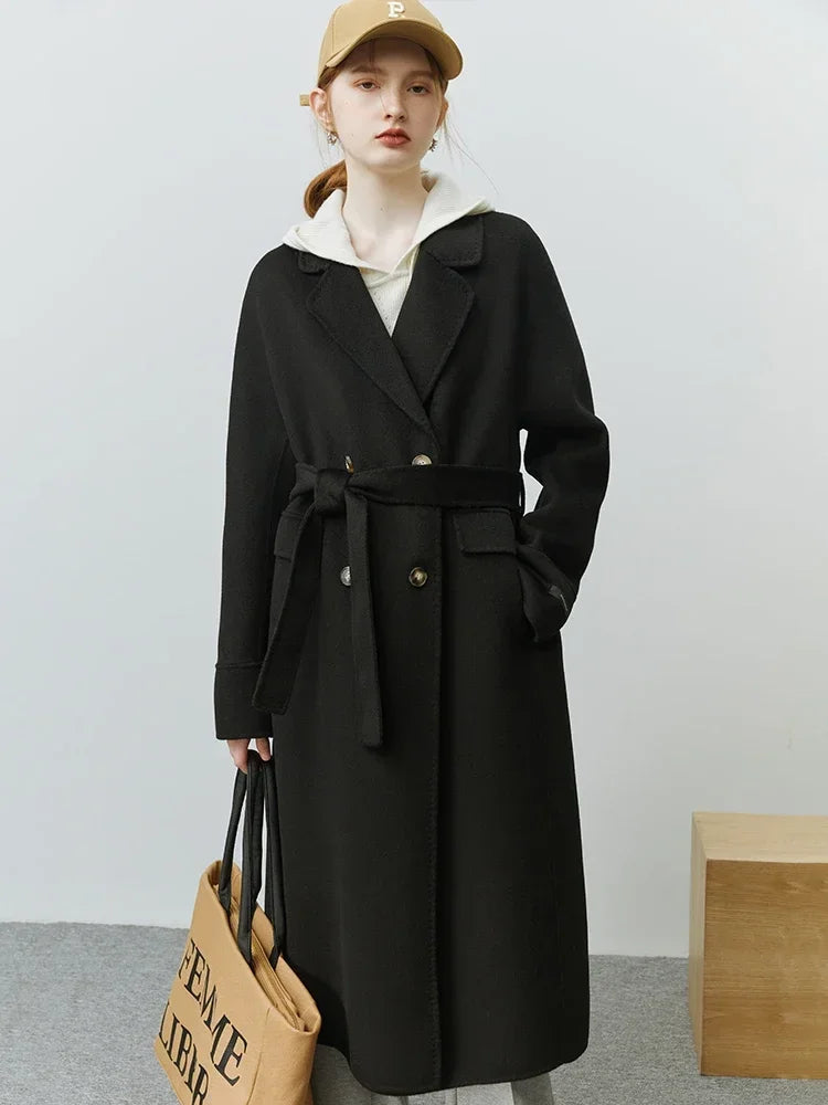 Korean Style Double Breasted Woolen Long Coat