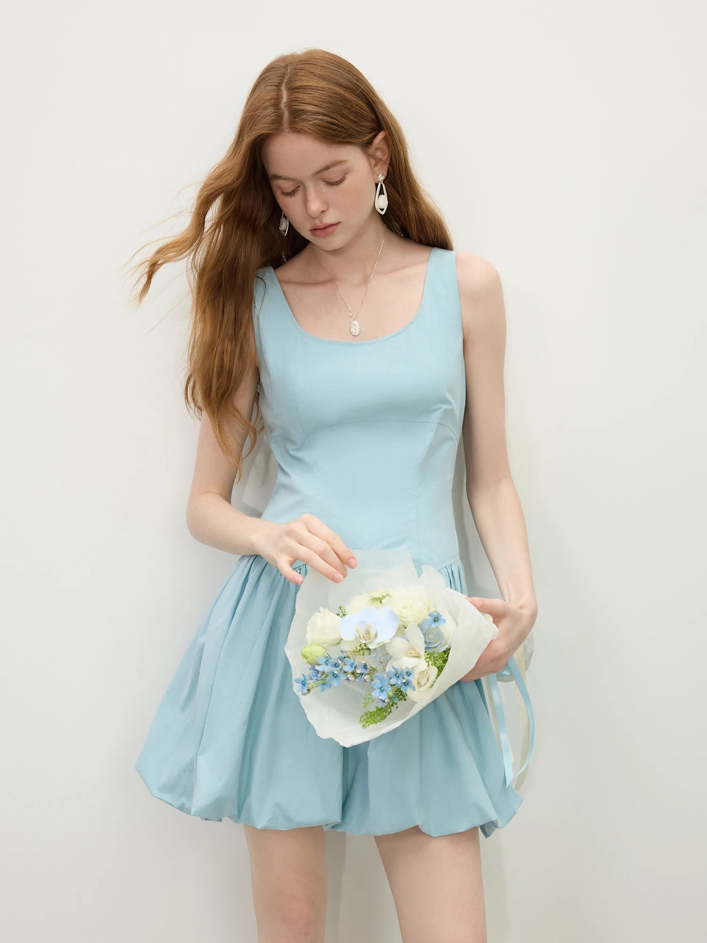 Chic Sleeveless A-Line Puff Mini Dress