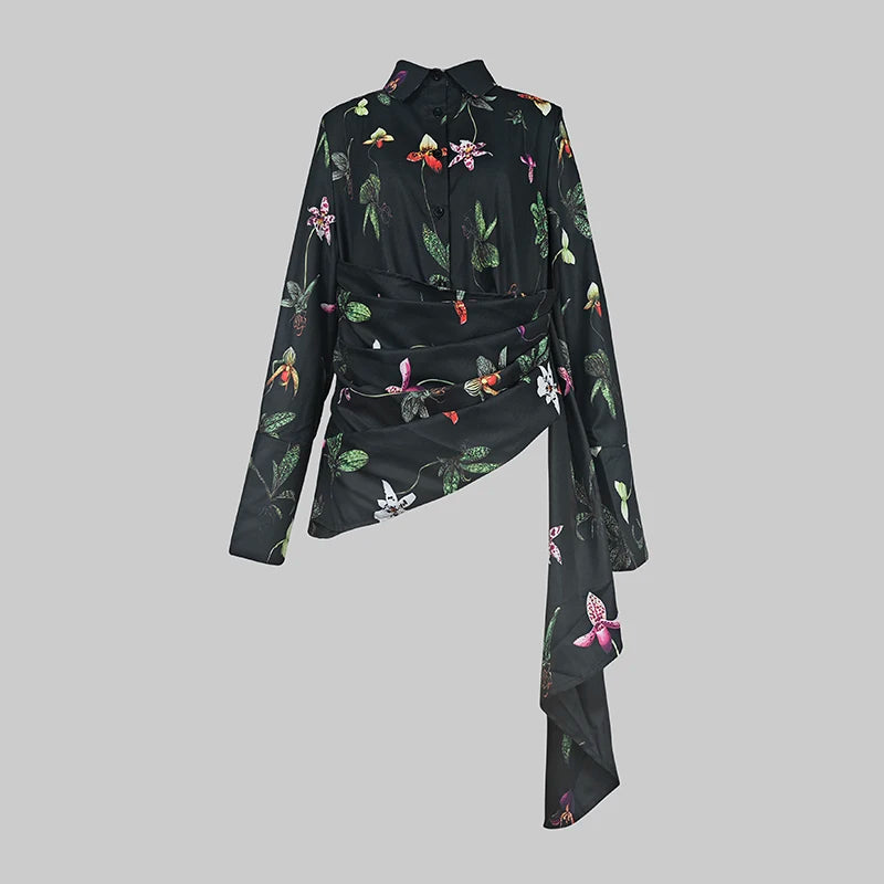 Elengant Asymmetric Floral Long Sleeve Blouse