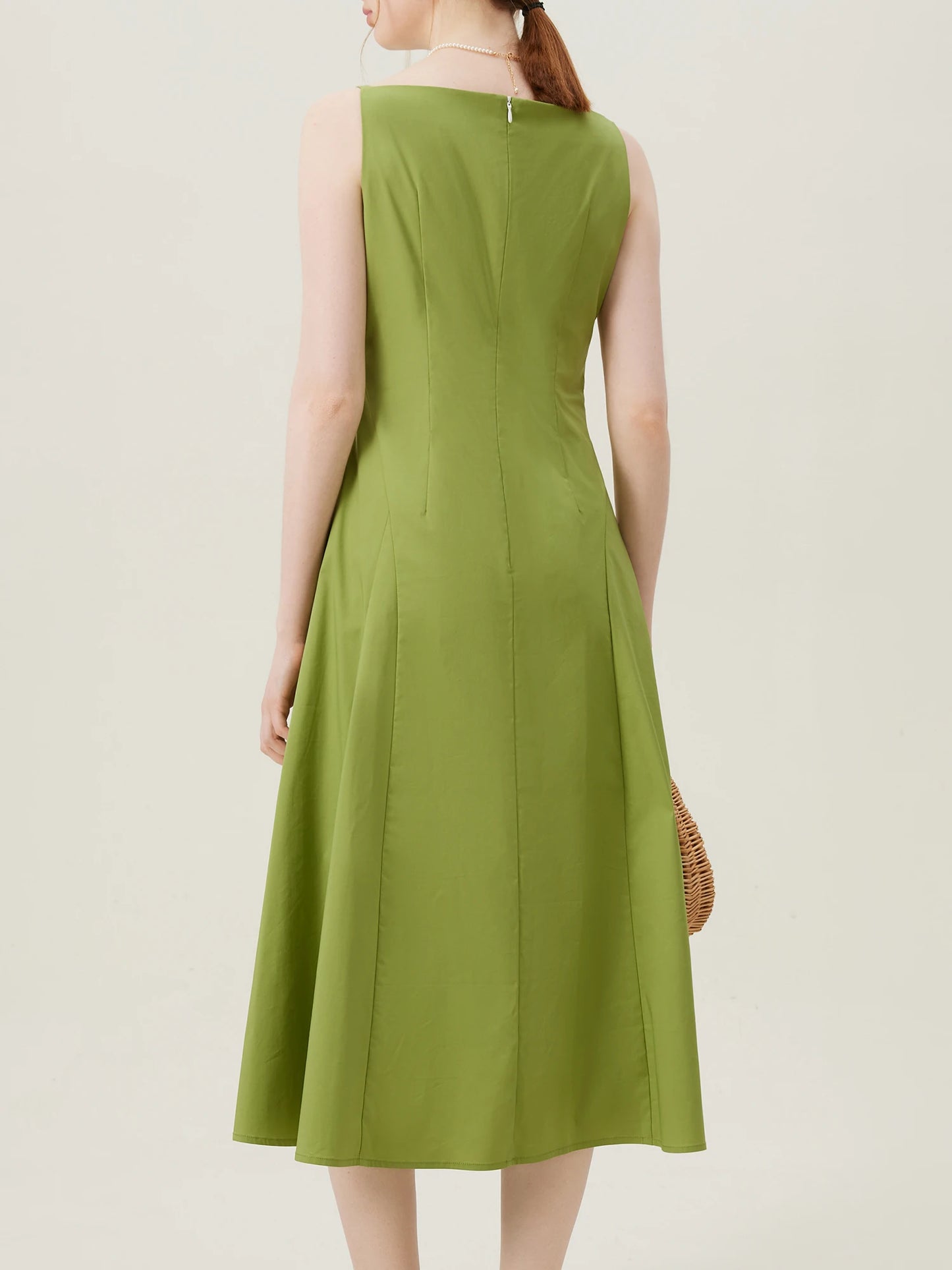 Elegant Sleeveless Boat Neck A- Line Midi Dress