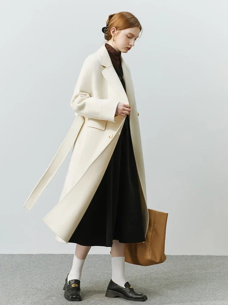 Korean Style Double Breasted Woolen Long Coat