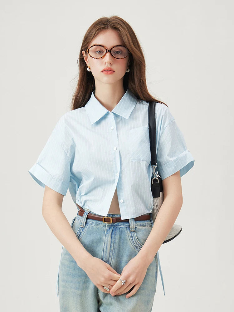 Lightweight Striped Short Sleeve Crop Shirt