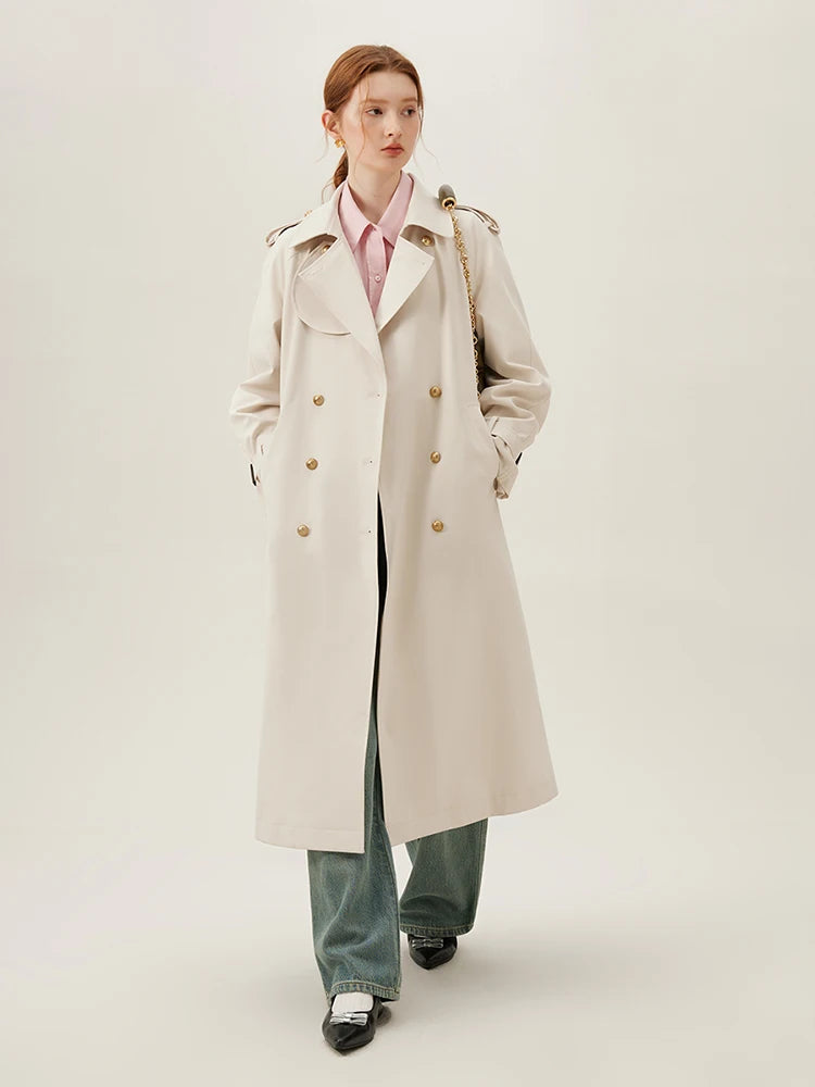Beige Classic Double Breasted Trench Coat