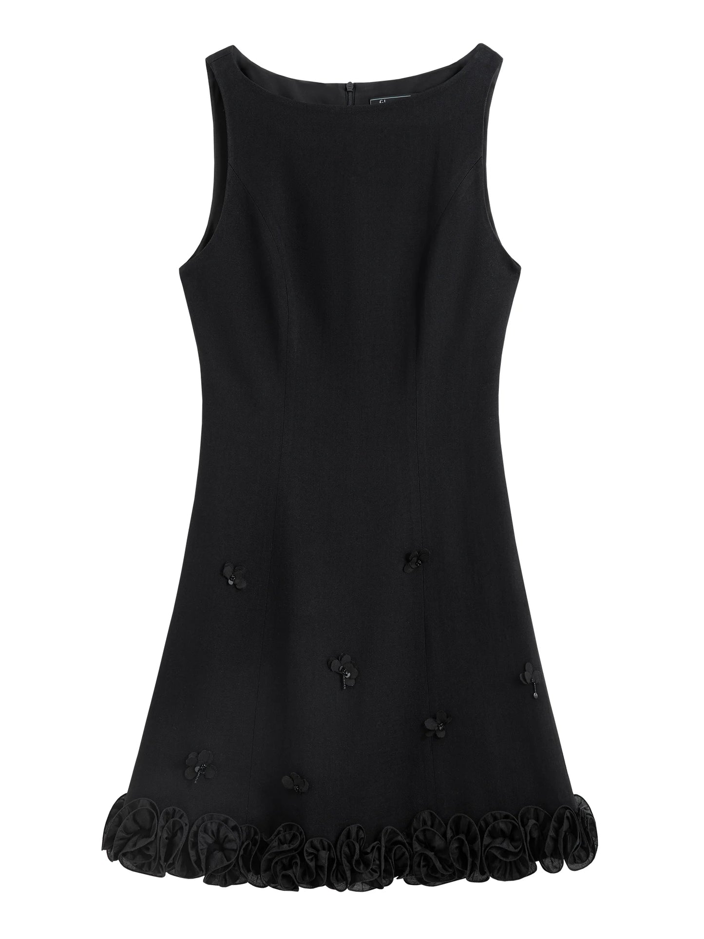 Boat Neck Sleeveless Mini Dress with Petal Design Hem