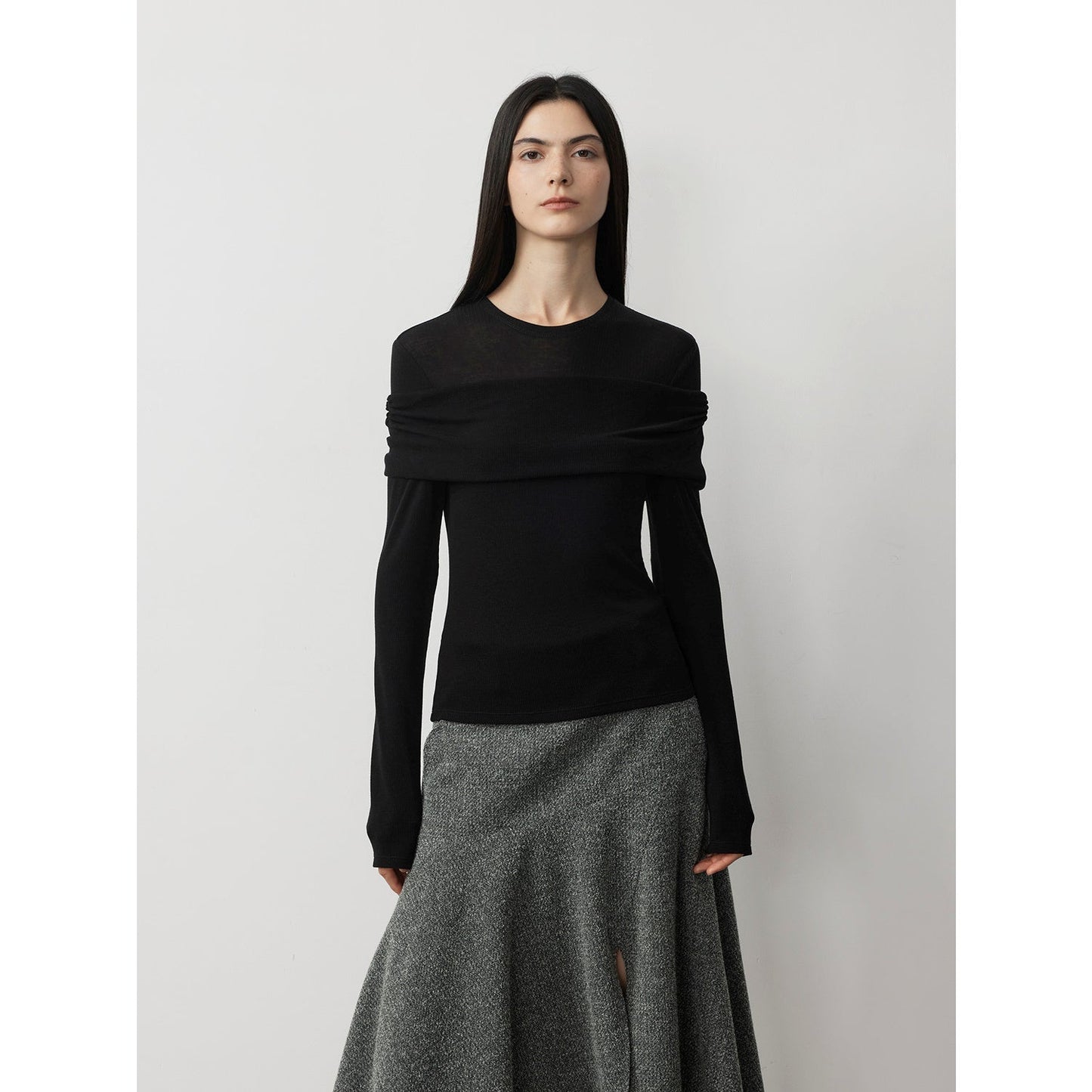 Layered Tencel Wool Fake Two-Piece Splicing Off-Shoulder Versatile Knitted Top