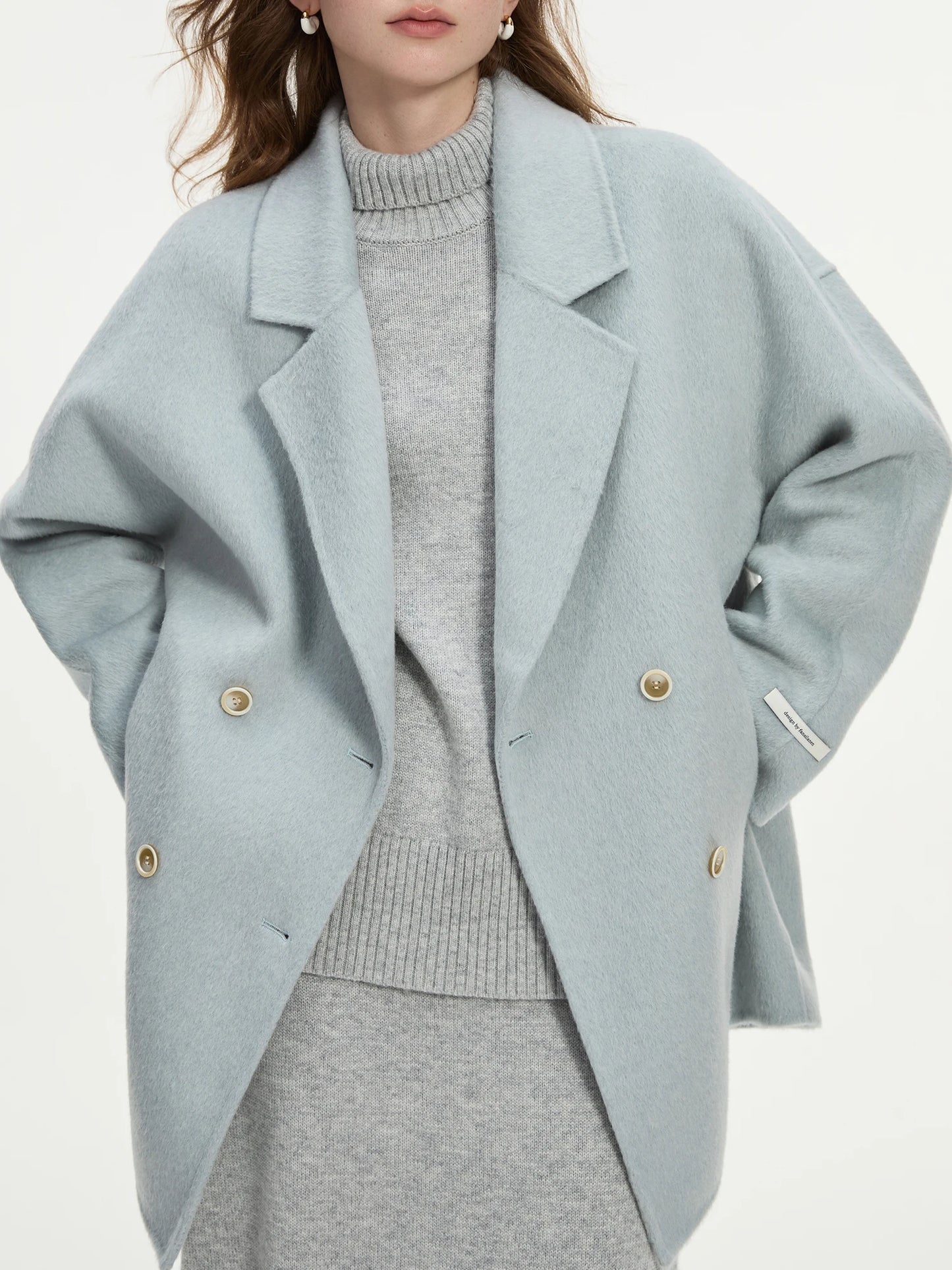 Oversize Double Breasted Mid Length Wool Coat