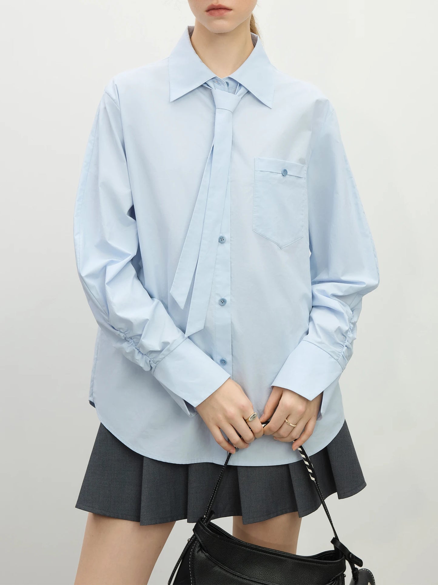 Relax Fit Long Sleeved Shirt with Detachable Tie