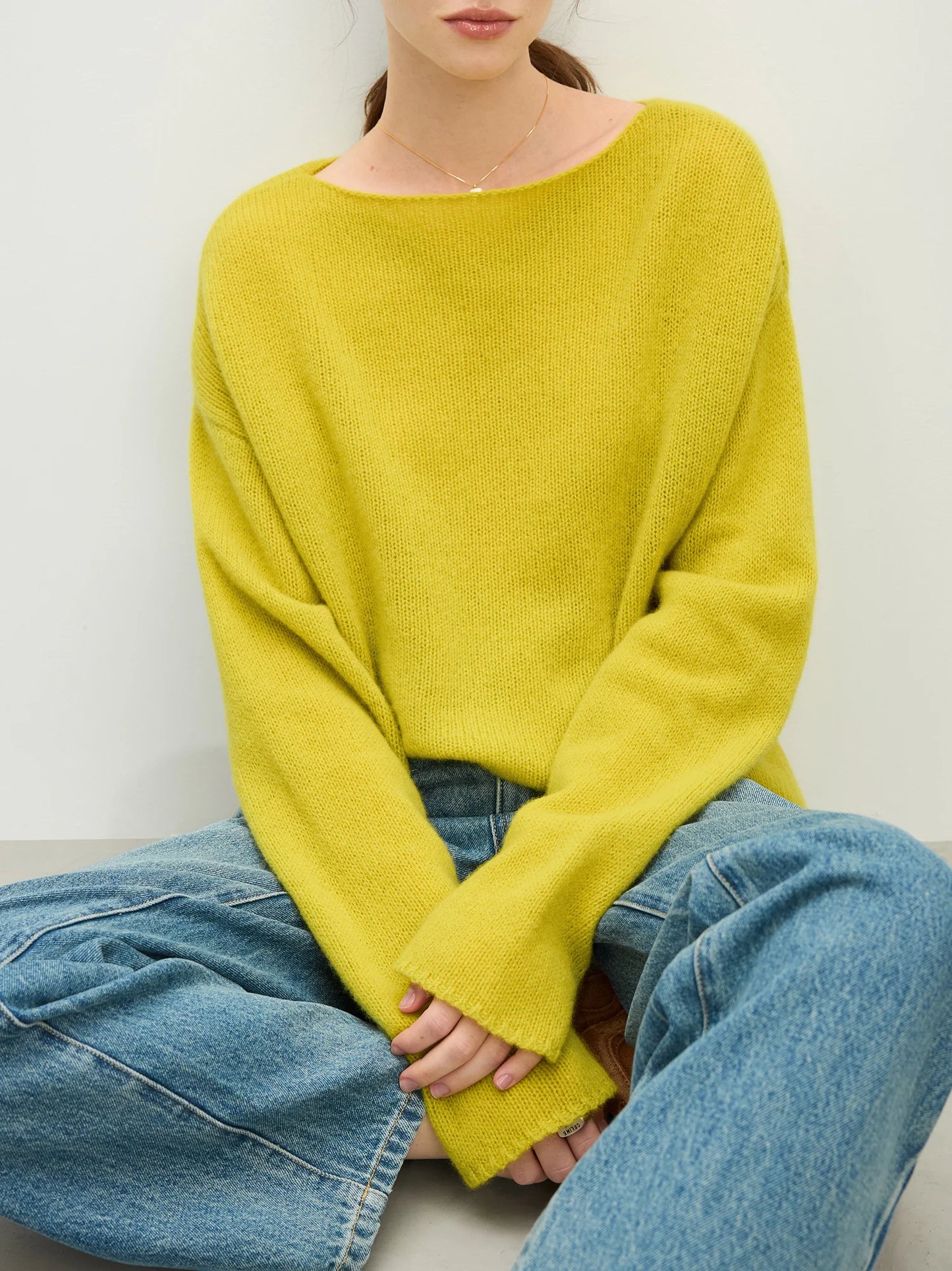 Happy Yellow Pullover Crew Neck Sweaters