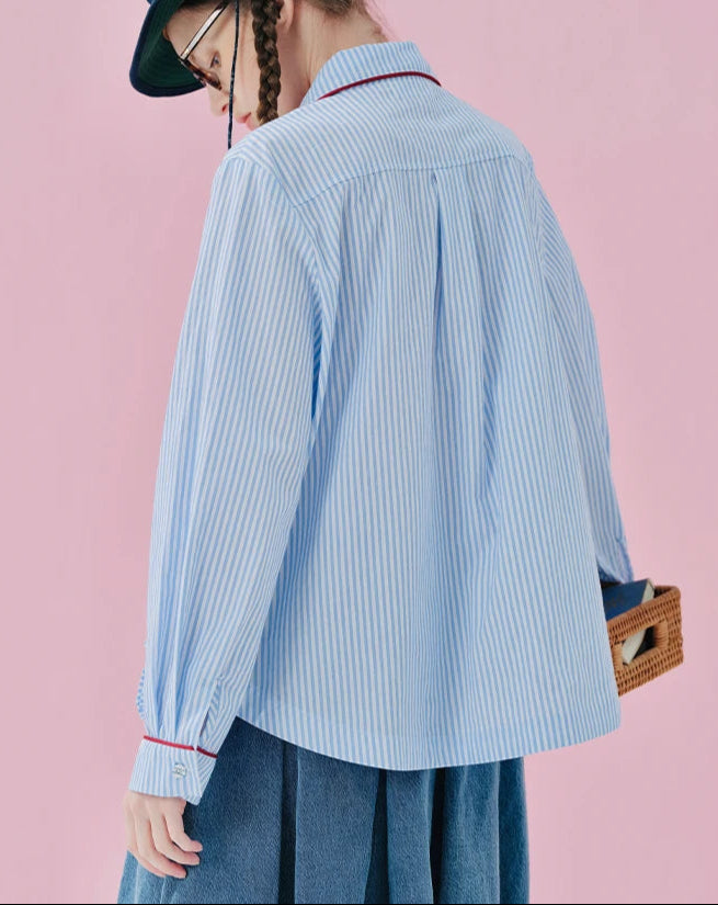 Striped Ruffle Patchwork Long Sleeved Shirt