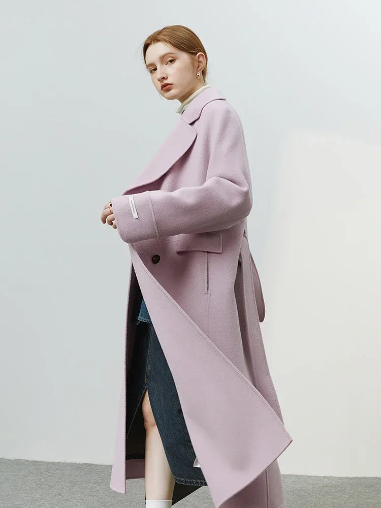 Korean Style Double Breasted Woolen Long Coat