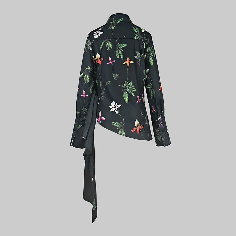 Elengant Asymmetric Floral Long Sleeve Blouse