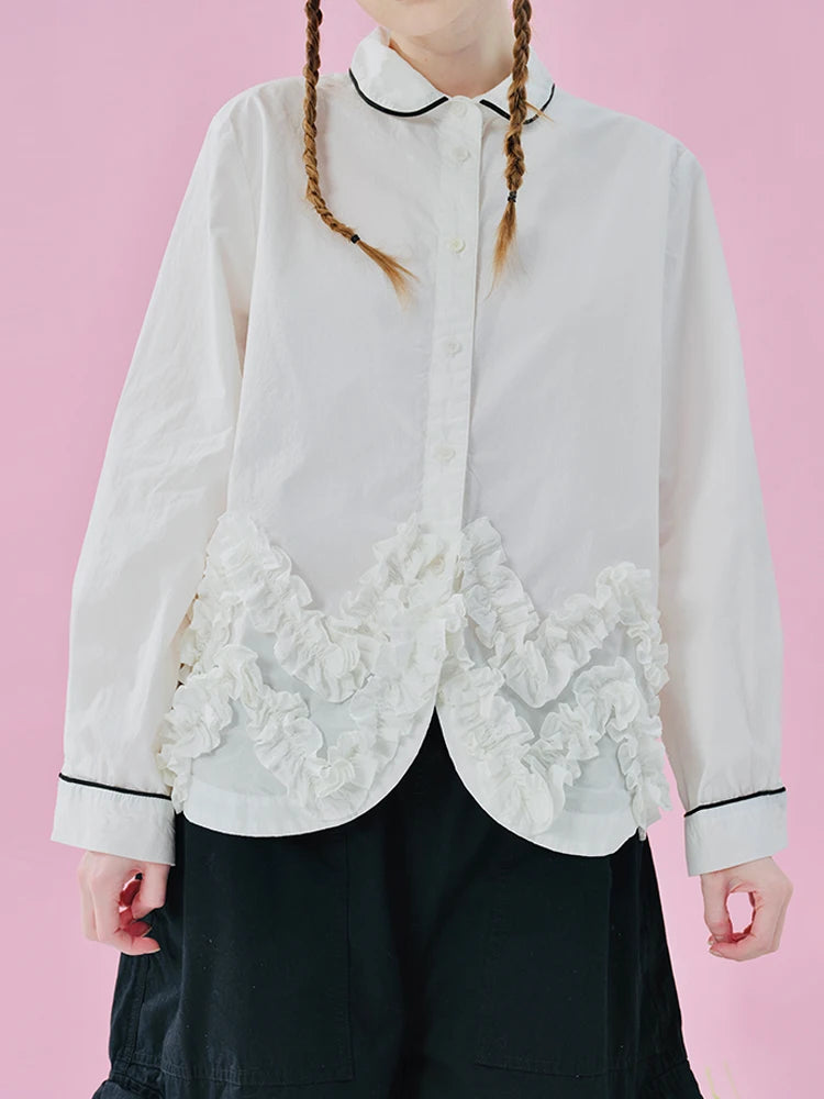 Striped Ruffle Patchwork Long Sleeved Shirt