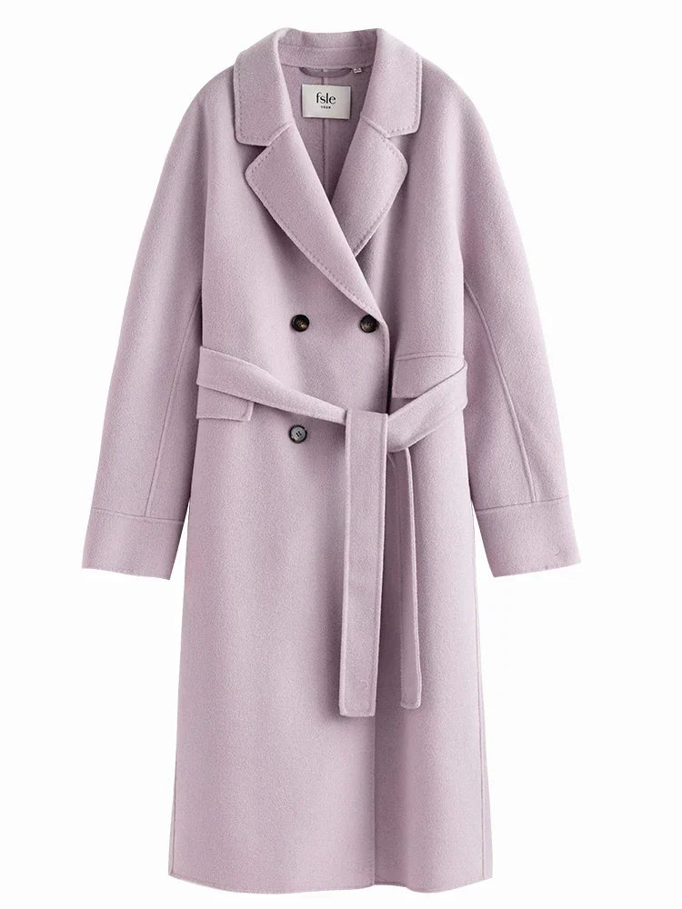 Korean Style Double Breasted Woolen Long Coat