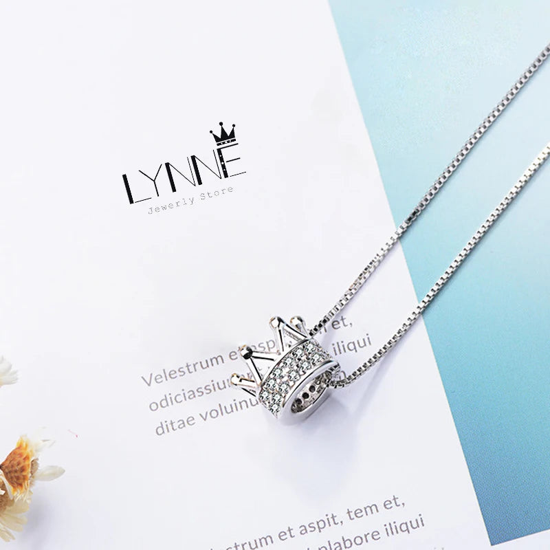 925 Sterling Silver Rotatable Crown Rhinestone Pendant Necklace