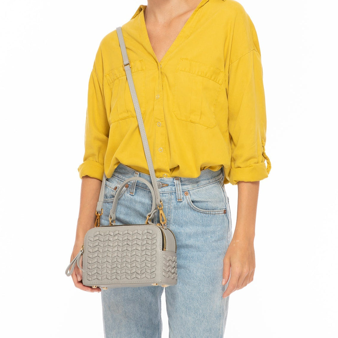 Kayla Light Gray Weave Leather Crossbody Purse