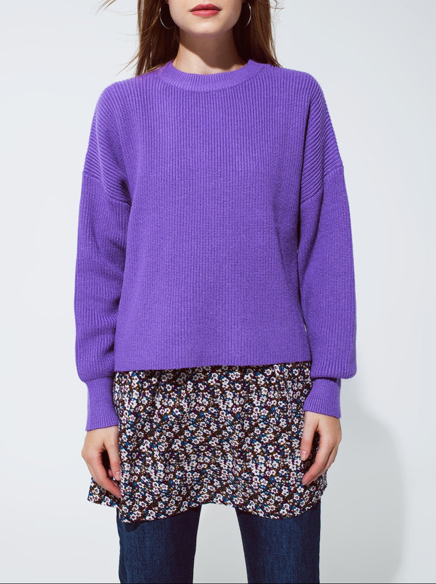 Purple Chunky Knitted Relaxed Jumper
