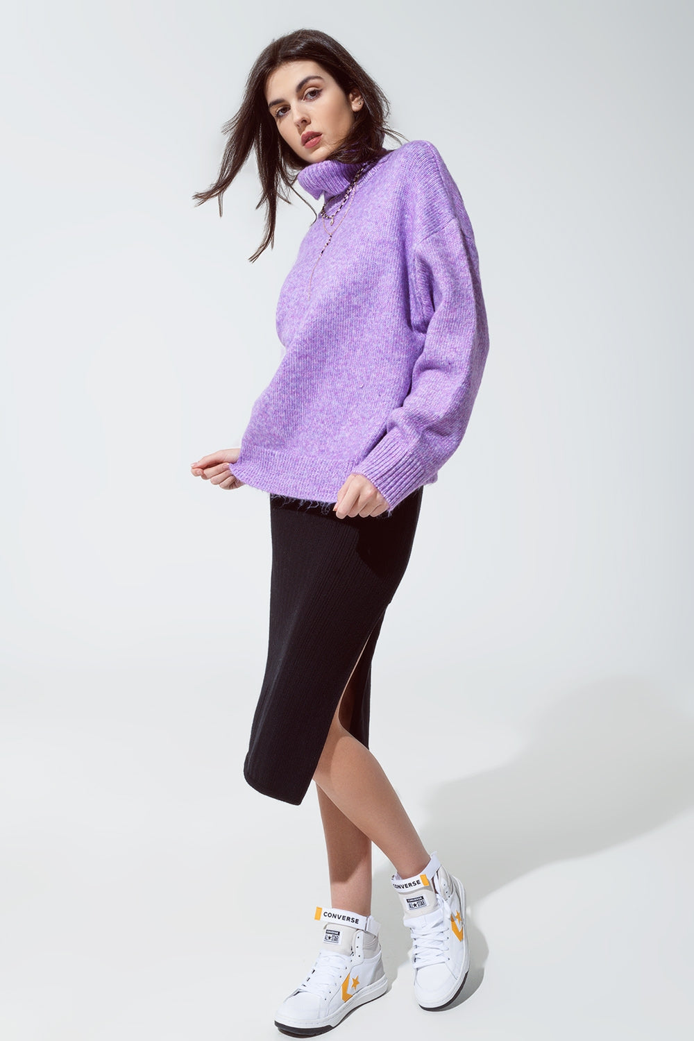 Purple Relax Fit Turtleneck Sweater