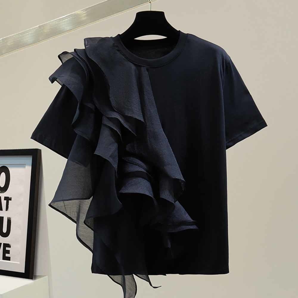 Patchwork Ruffle Short Sleeve Top