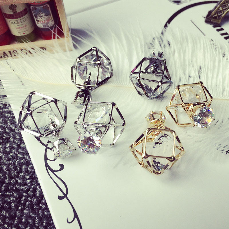 Geometric Hollow Stud Crystal Earrings