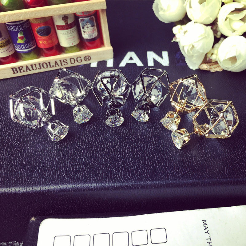Geometric Hollow Stud Crystal Earrings