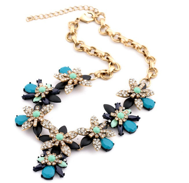 Vintage Rhinestone Flower Choker Necklace