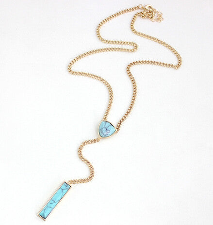 Long Necklaces with Two Stones Pendant