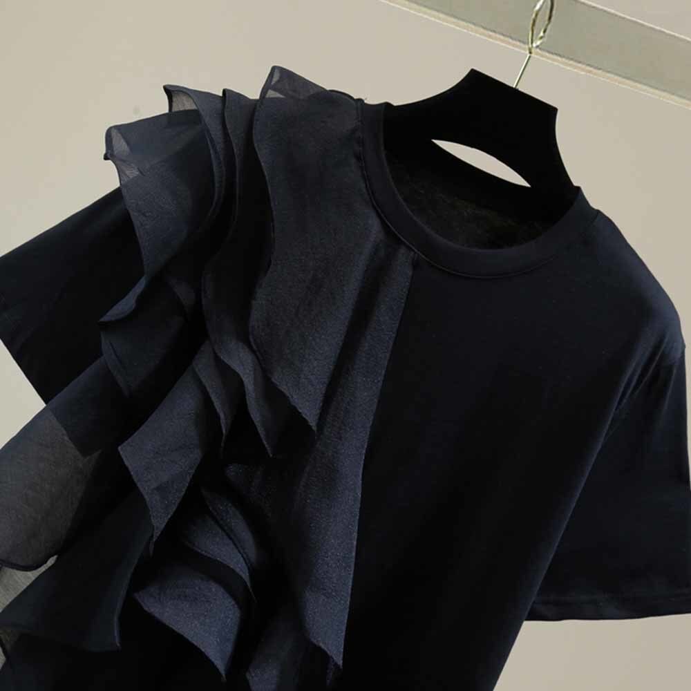 Patchwork Ruffle Short Sleeve Top