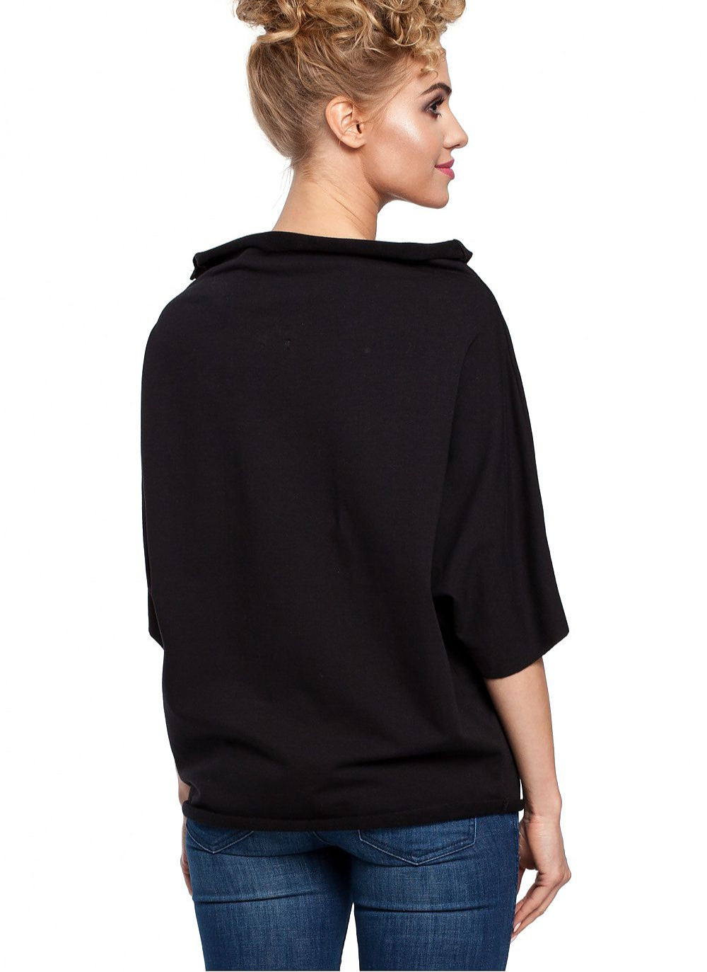 Minimalism High Wide Collar with Kimono Half Sleeves Top