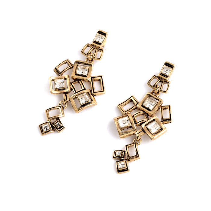 Geometric Alloy Vintage Gold Crystal Earings