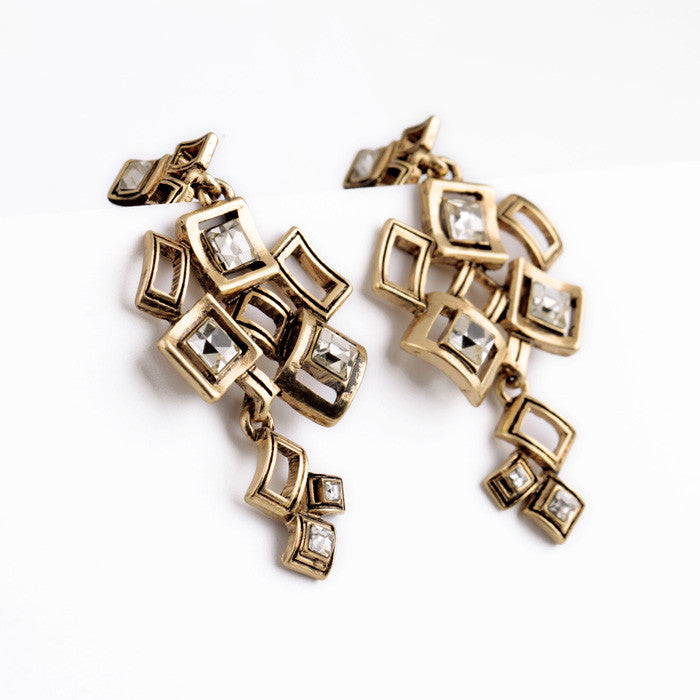 Geometric Alloy Vintage Gold Crystal Earings