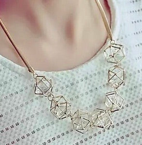 Stylish Crystal Necklace with Hollow Geometric Design