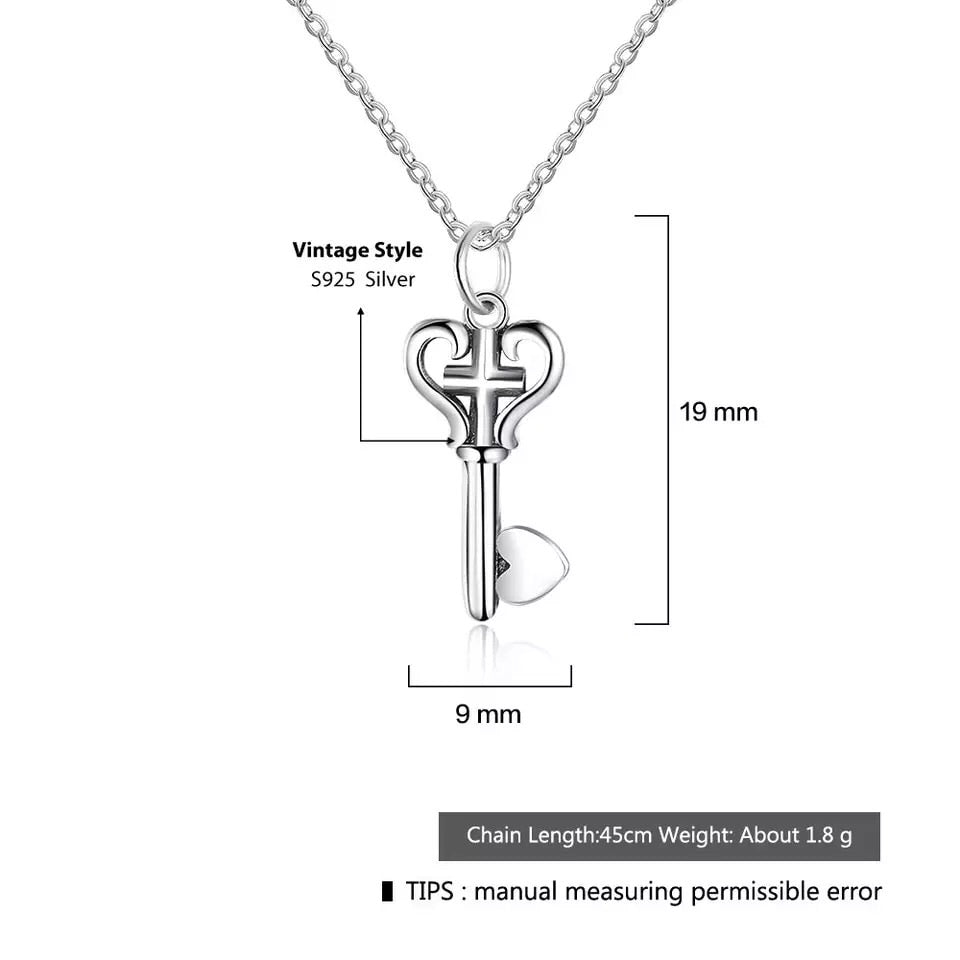 Fashion Love Key Design With Cross 925 Sterling Silver Necklace & Pendants