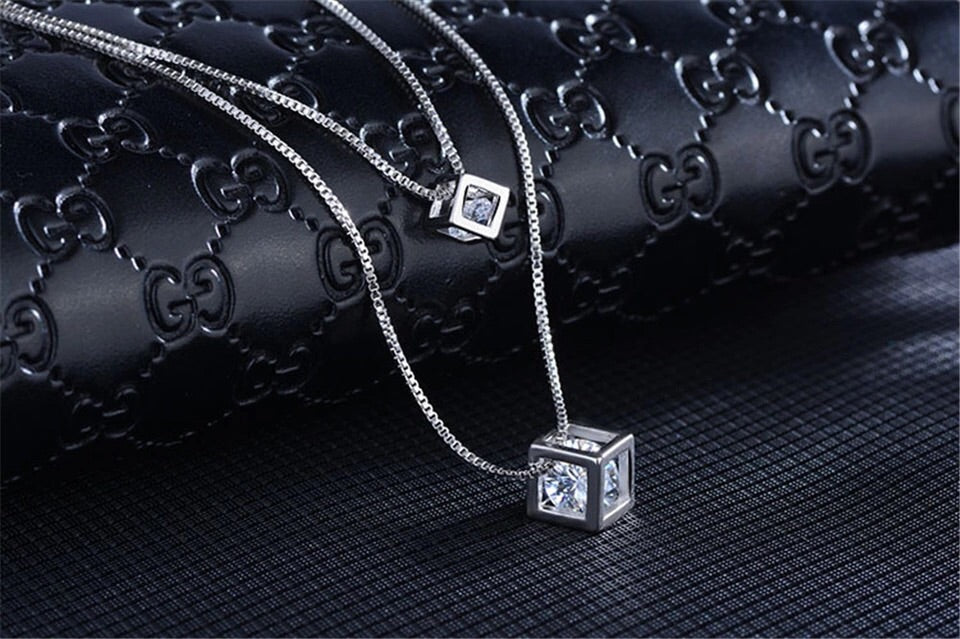 925 Sterling Silver Rubik's cube Pendants Multilayer Jewelry Set