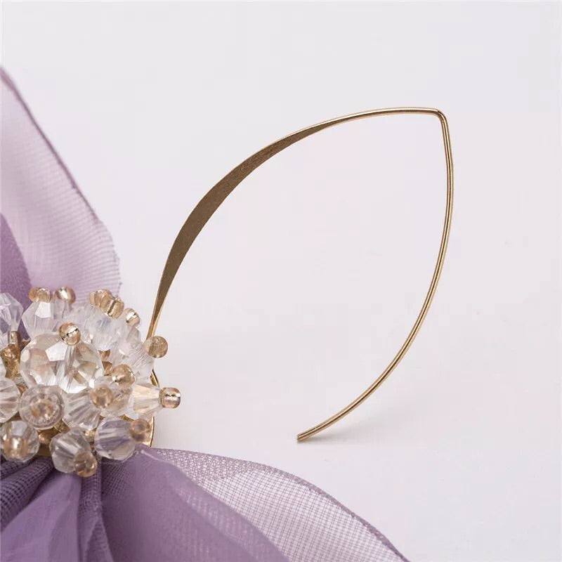 Romantic Rhinestone Lace Flower Statement Hook Earrings