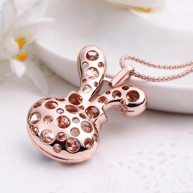 Rose Gold Bunny Crystal Long Necklace