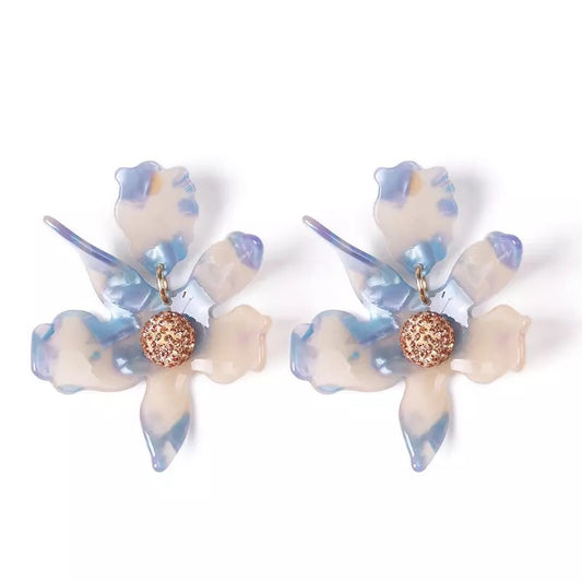 Unique Smoke Silver/ Blue Flower Statement Earrings