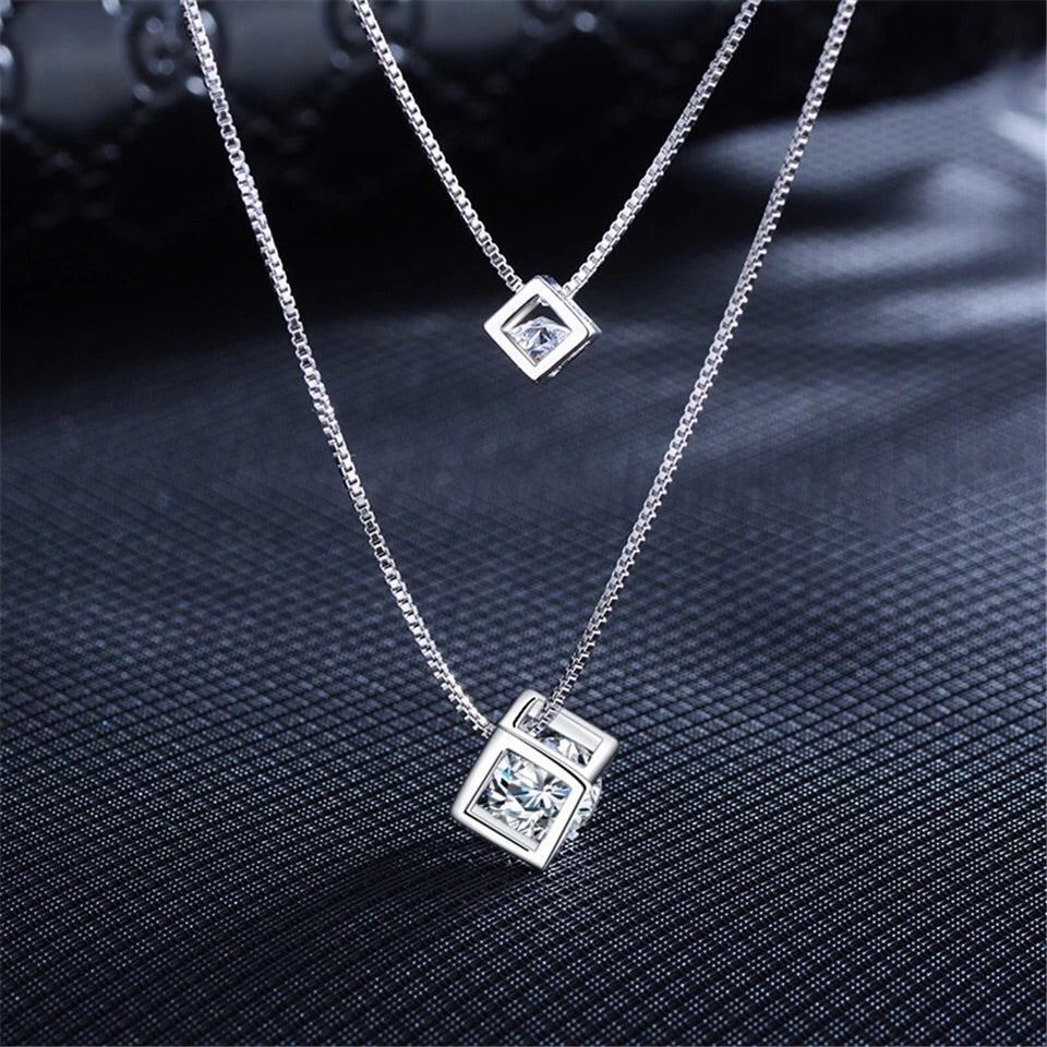 925 Sterling Silver Rubik's cube Pendants Multilayer Jewelry Set