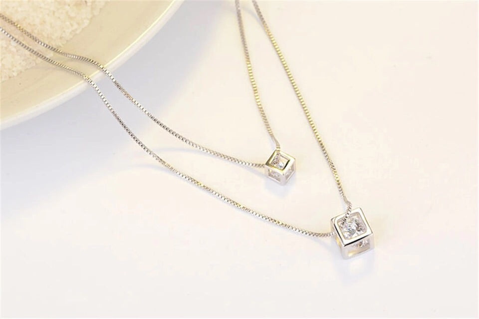 925 Sterling Silver Rubik's cube Pendants Multilayer Jewelry Set