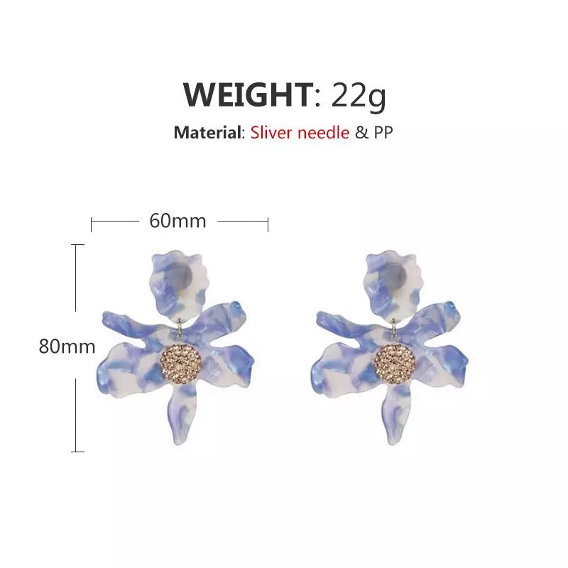 Unique Smoke Silver/ Blue Flower Statement Earrings