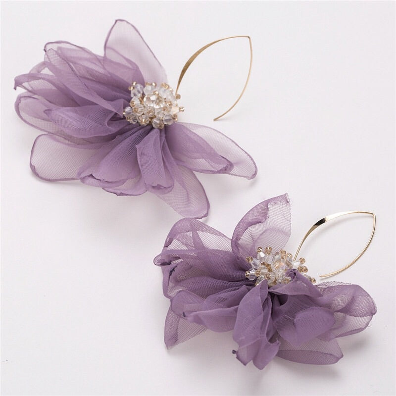 Romantic Rhinestone Lace Flower Statement Hook Earrings