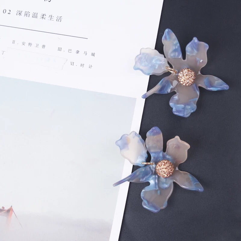 Unique Smoke Silver/ Blue Flower Statement Earrings