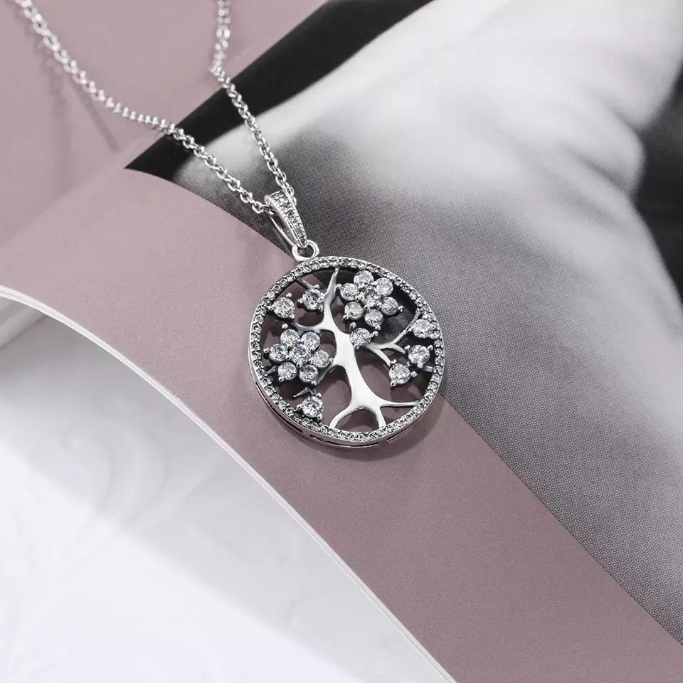 Tree Of Life Cubic Zirconia 925 Sterling Silver Pendant Necklace