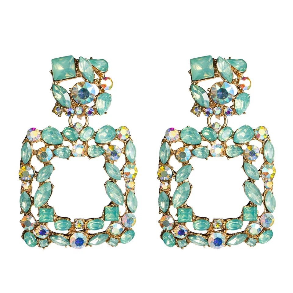 Trendy Rectangular Statement Rhinestone Earrings