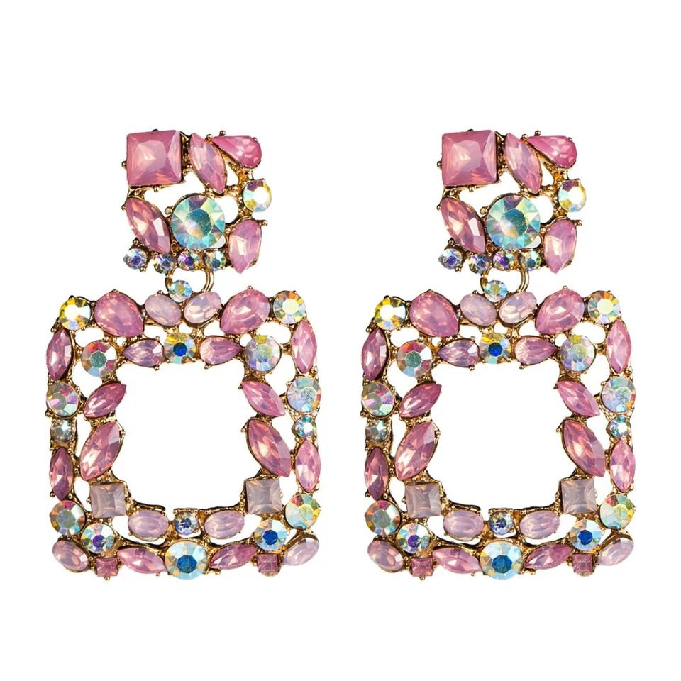 Trendy Rectangular Statement Rhinestone Earrings