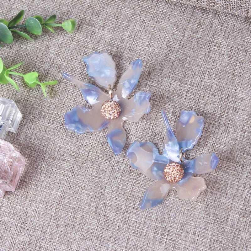 Unique Smoke Silver/ Blue Flower Statement Earrings