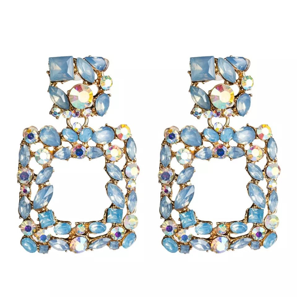 Trendy Rectangular Statement Rhinestone Earrings