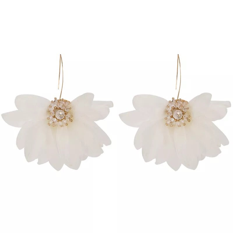 Romantic Rhinestone Lace Flower Statement Hook Earrings