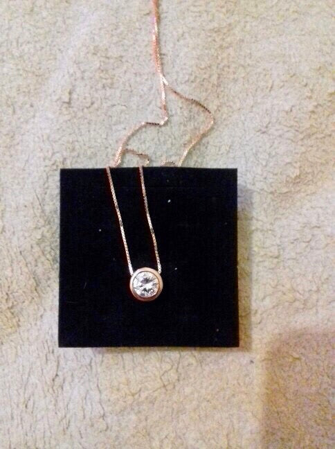 925 Sterling Silver Rose Gold Crystal Round Pendant Necklace