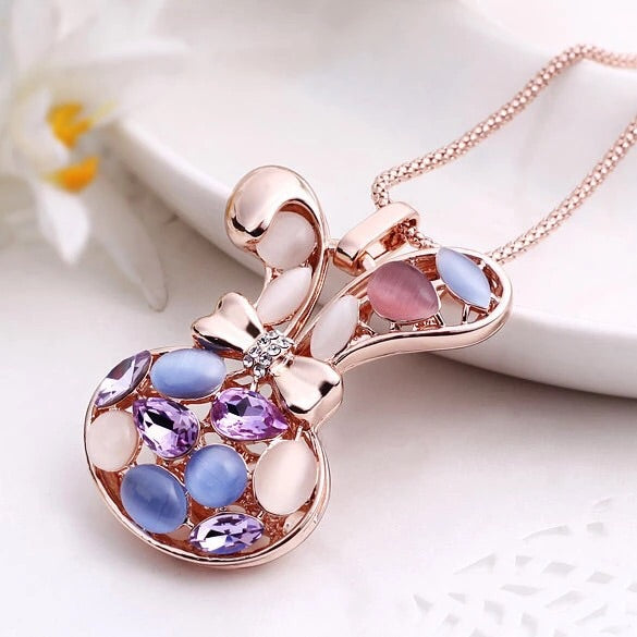 Rose Gold Bunny Crystal Long Necklace